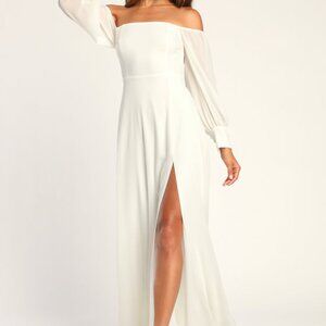 Lulus Feel The Romance White Off-the-shoulder Maxi Dress - Size M
